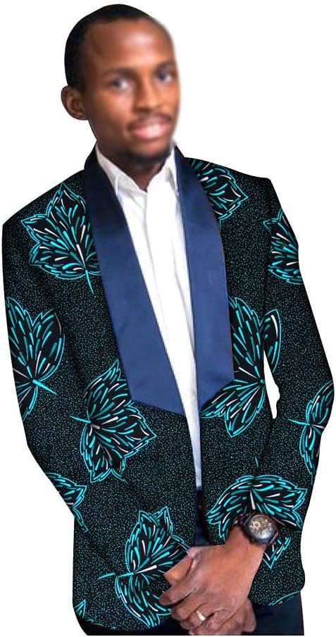 African Clothes for Men Blazer Print Jacket Dashiki Coats One Button Slim Fit Formal Outwear Dress Suit 348X 2XL