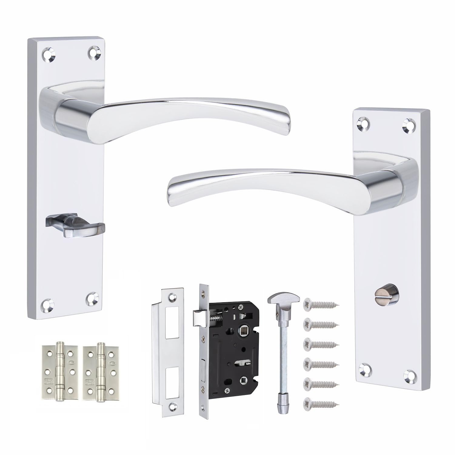 Golden Grace Polished Chrome Victorian Scroll Astrid Handle Bathroom Wc Toilet Door Handles Complete With (Gg) Bathroom Mortise Lock And 1 Pair Of 3" Ball Bearing Hinges
