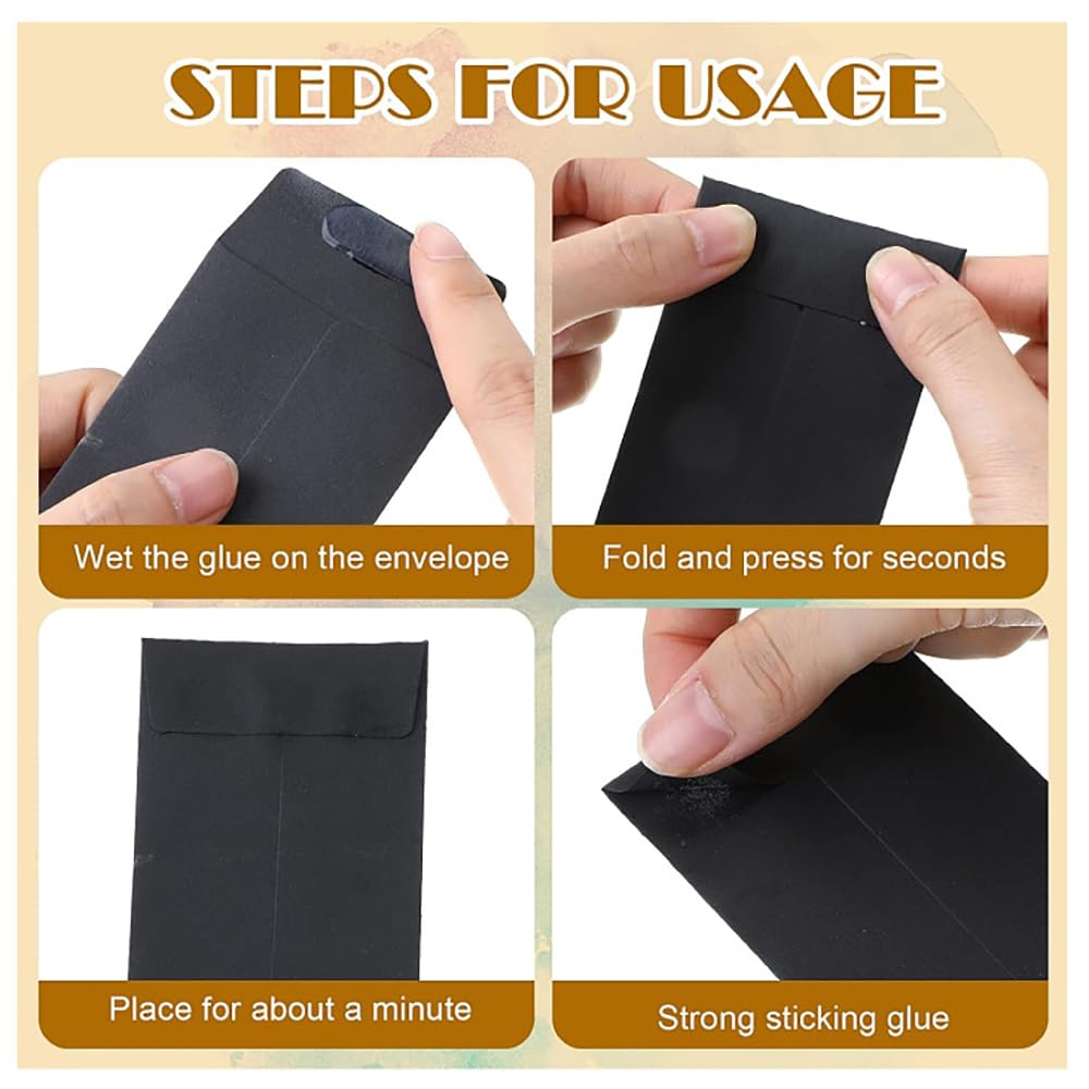 Saatgut Lot de 200 enveloppes plates en papier kraft - Enveloppes pour pièces de monnaie - Petits mini sacs en papier - Autocollants pour salaires, perles, timbres - 8,89 x 16,51 cm (noir2#)