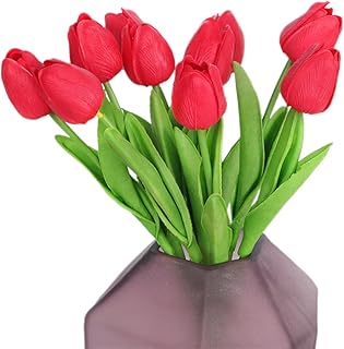 Artificial Tulip Flowers Fake Flower, 20 Tulip Bulb, Pure Bright RED Perennial Tulip Bulbs, Red Flowers Like Sunset Clouds, RED Impression