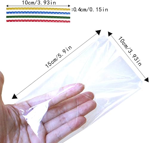 Miniatura 5 de Beasea Bolsas de celofán de 4 x 6 pulgadas, bolsas de celofán, 300 bolsas de violonchelo para piruletas con 4 colores mezclados, lazos para