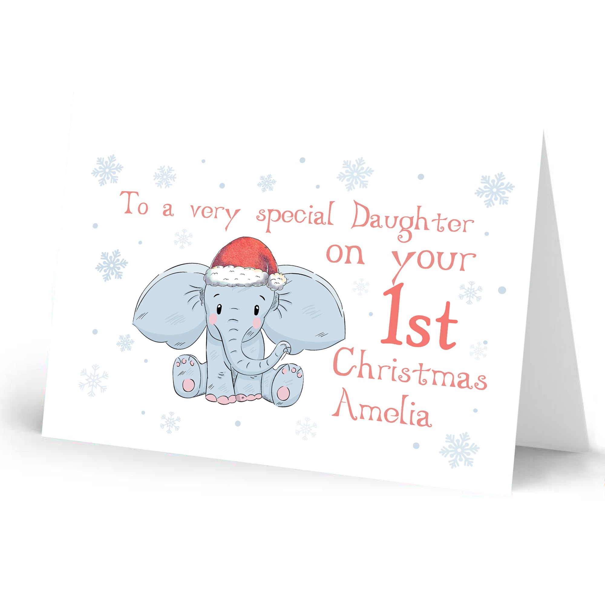RED OCEAN Personalised Elephant 1st Christmas Card For Daughter Granddaughter Goddaughter Niece Girl 1st Christmas Cards
