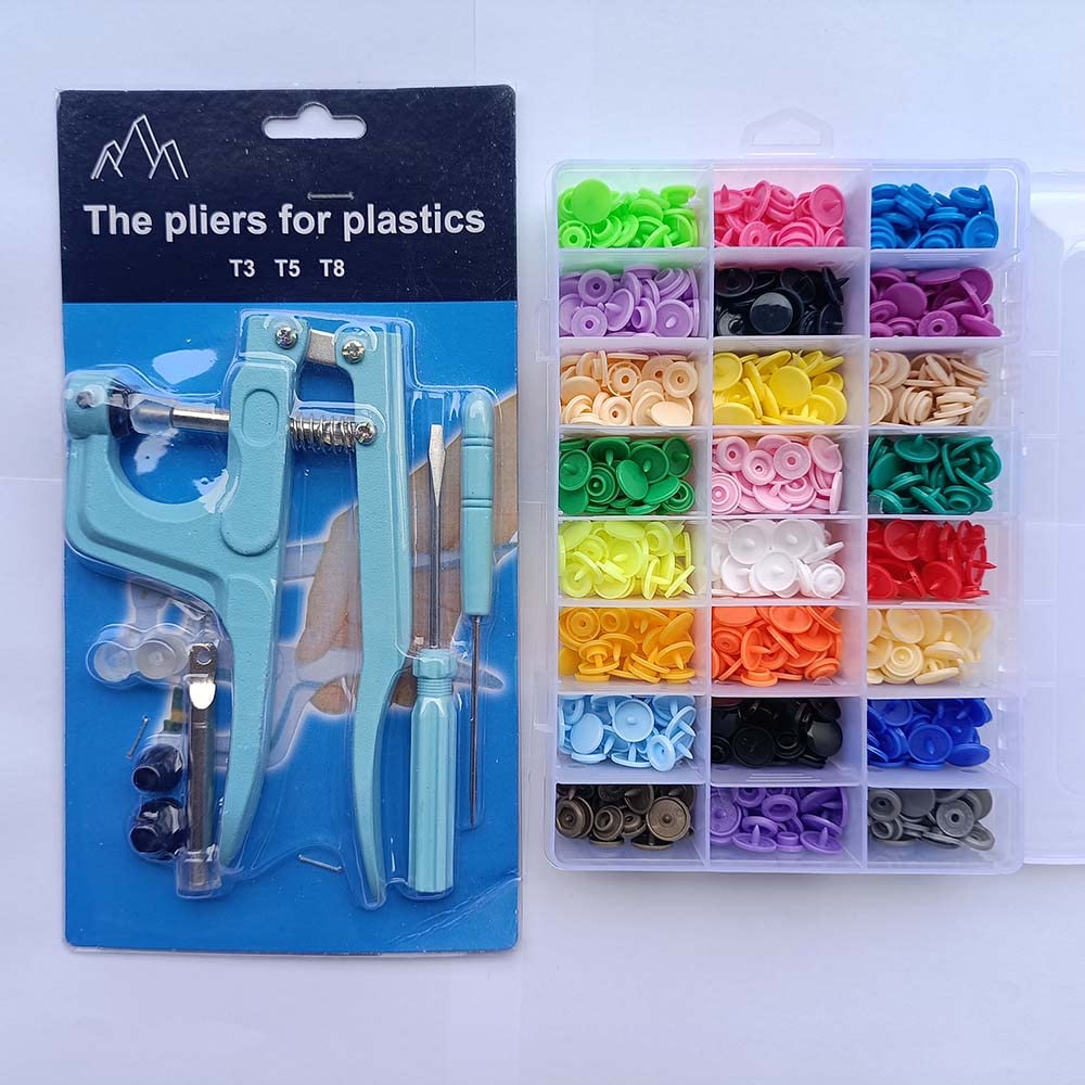 80/150/240/360 Conjunto de botones a presión con alicates de presión de metal rosa/azul Herramientas para coser bricolaje Ropa de bebé Bolsa de archivo impermeable-China, alicates azules 270set LH