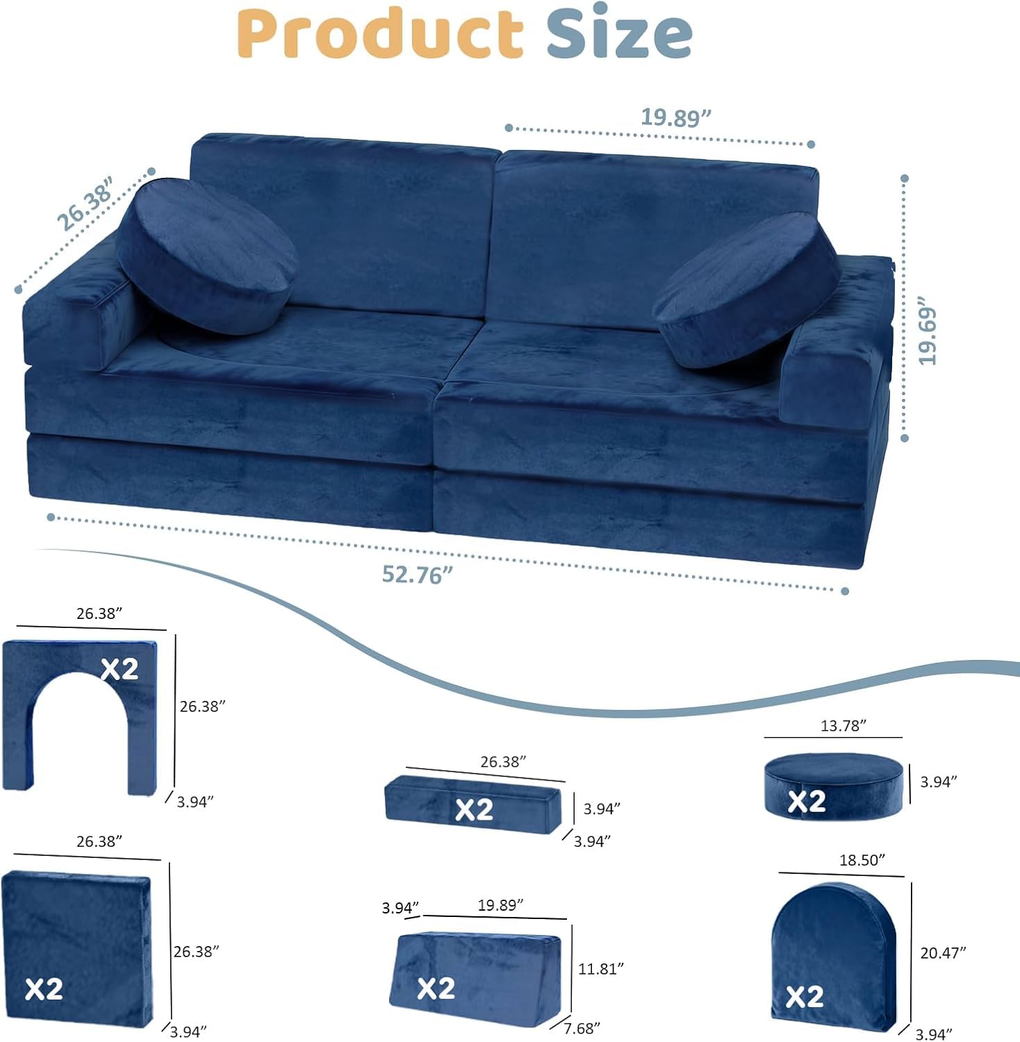 Modulare Spielsofa für Kinder 12-teilig – CPC-zertifiziert, Umbaubare kindersofa, maschinenwaschbares kindercouch, Strapazierfähiges Schaumstoff-Bodenkissen für Kinder, ideal für Schlafzimmer