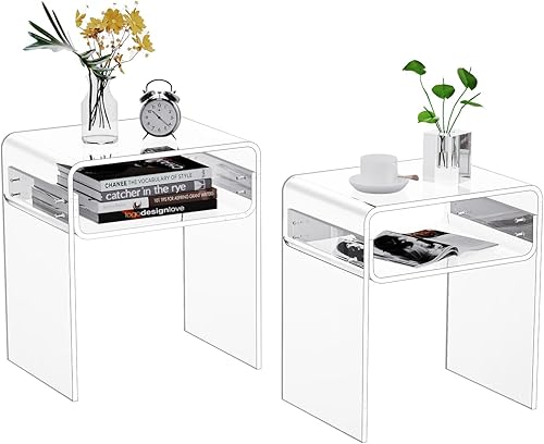 Mesa auxiliar de acrílico transparente de 2 niveles para sala de estar, dormitorio, decoración del hogar (doble transparente)