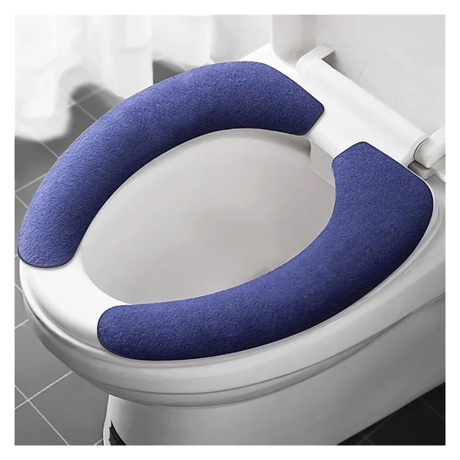 MZSKLW Padded Toilet Seat 2Pair Reusable Warm Flannel Toilet Sticker Seat Covers Washable Filling Bathroom Mat Cover Universal(Enlarge-dark blue)