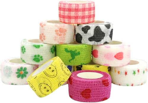 12 rollos de cinta adhesiva autoadhesiva para veterinario, cinta de agarre de tatuaje, vendaje elástico cohesivo para deportes atléticos, esguinces
