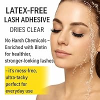 Vista 4 de Pegamento de pestañas transparente 2 en 1 con biotina, seguro para ojos sensibles; pegamento de pestañas con brocha fuerte de fijación en racimo