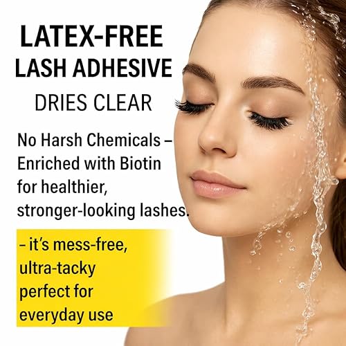 Miniatura 4 de Pegamento de pestañas transparente 2 en 1 con biotina, seguro para ojos sensibles; pegamento de pestañas con brocha fuerte de fijación en racimo