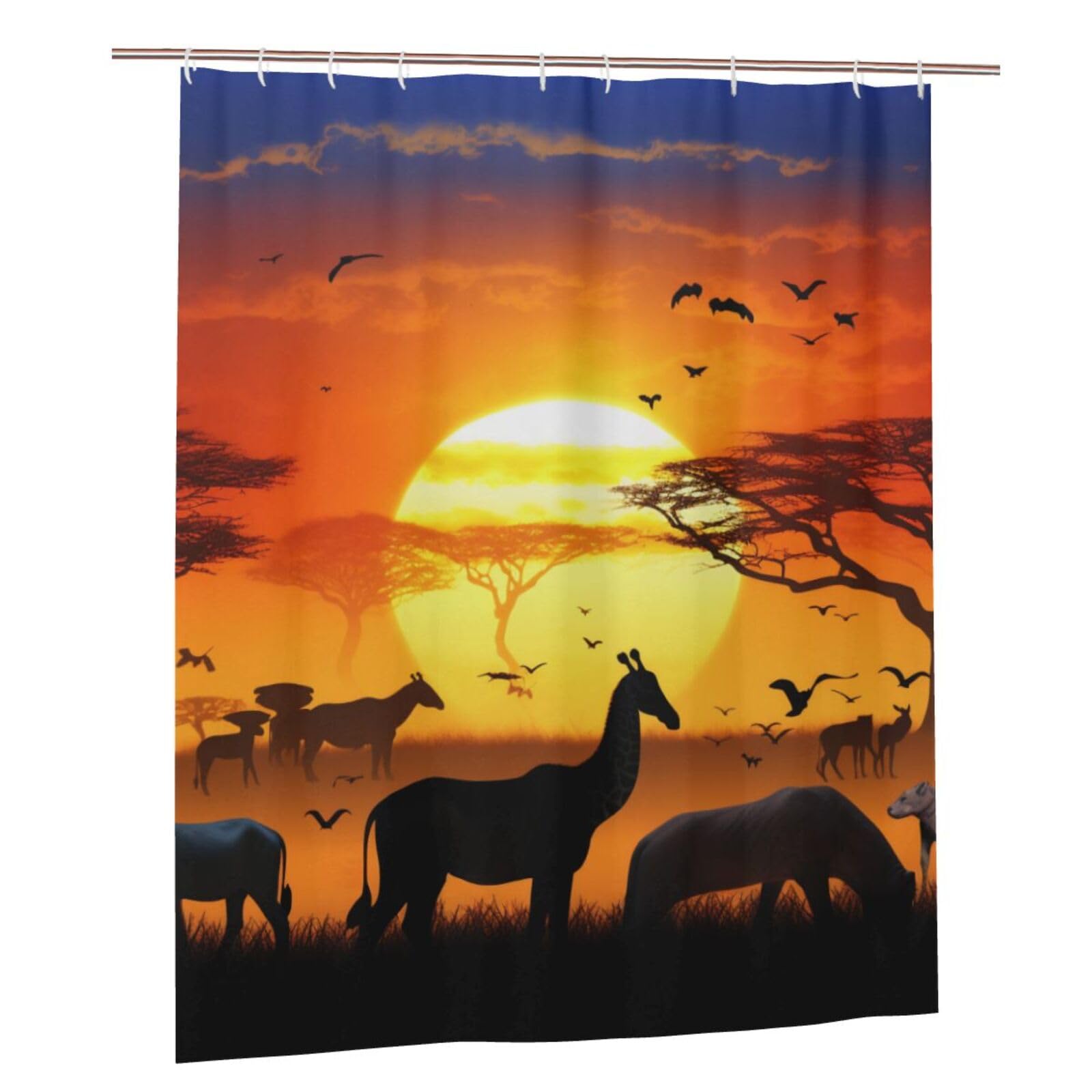 BWWHCCTI Sunset animals Printed Shower Curtain With 12 Plastic Hooks Opaque Quick Drying Waterproof Shower Curtains Sets For Bathroom 152x183 Cm