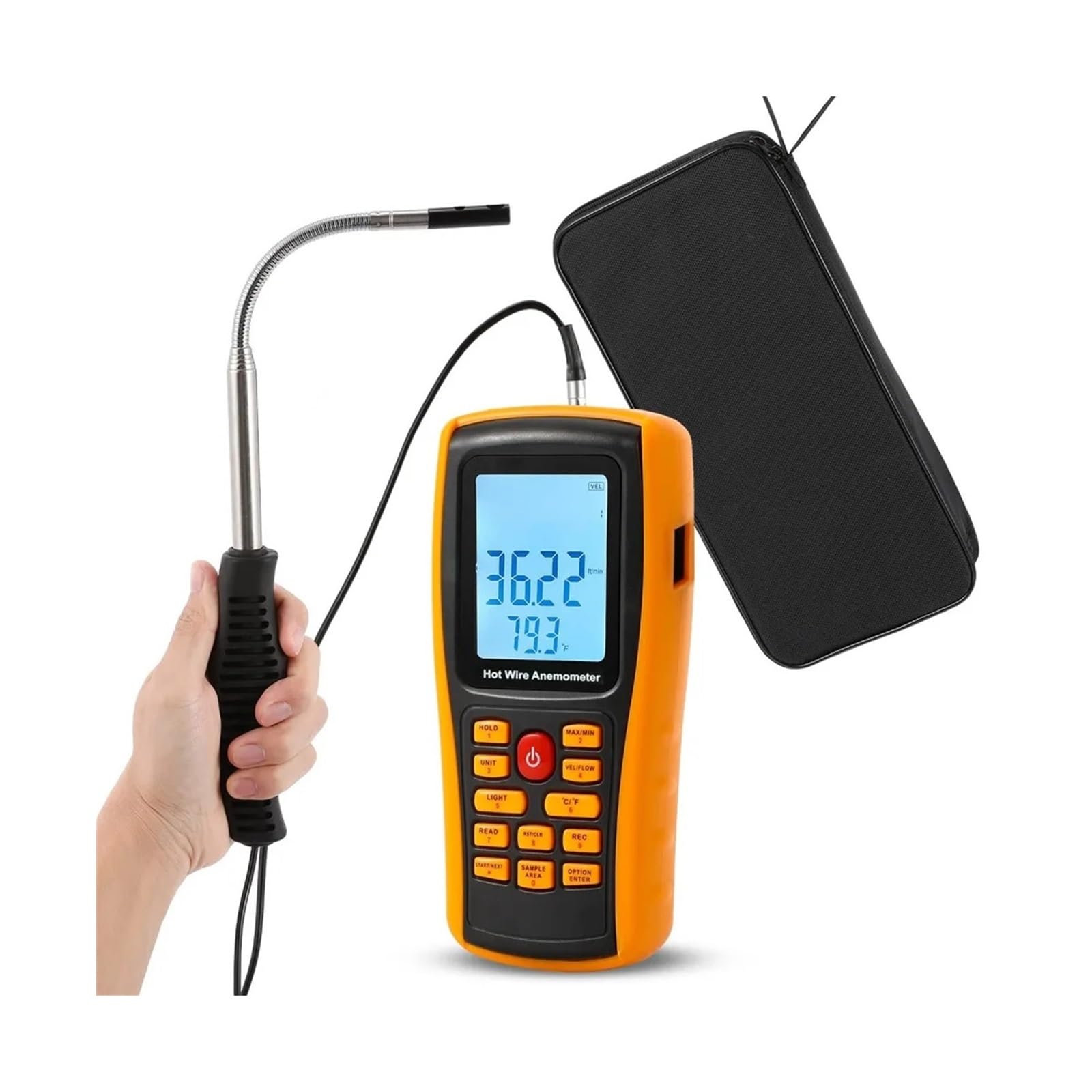 LNHHG Anemometer CFM/CMM Air Flow Velocity Meter Wind Speed Gauges with Data Output for HVAC in-Duct Airflow Air Velocity