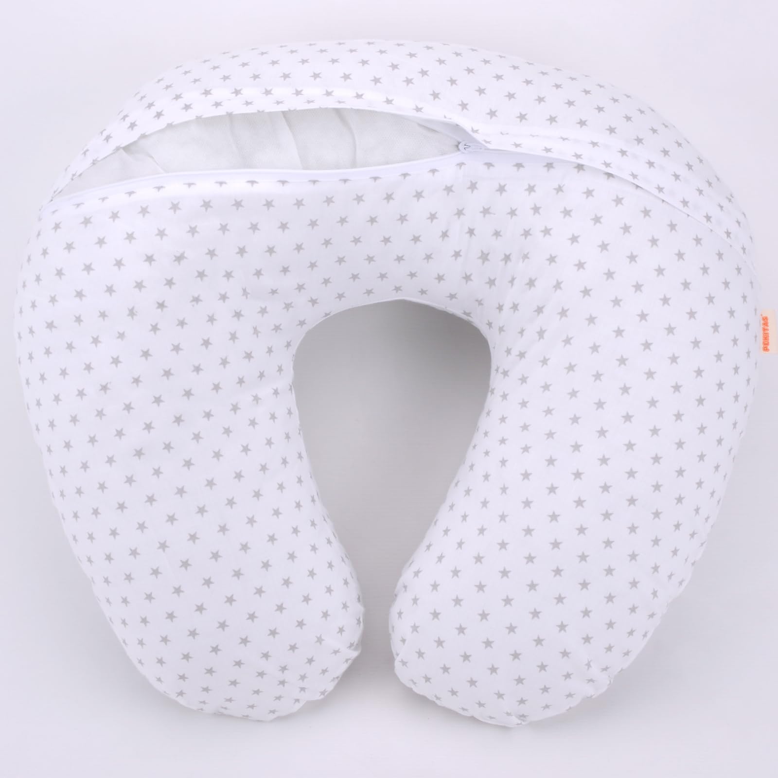 PEKITAS DUŻA poduszka do karmienia piersią XL 52 X 48 CM Zmywalna osłona z zamkiem błyskawicznym, bawełna dla niemowląt,ergonomiczna, średnia i optymalna twardość,Wyprodukowano w Hiszpanii - kolor szary gwiazd
