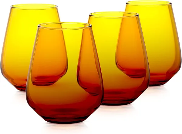 RAKLE Stemless Wine Glasses – Gradient Brown Wine Glasses Set of 4 – 14.3oz Colorful Wine Glasses – Lead-Free Premium Glass – Brown Stemless Wine Glasses for Cocktails, Wine