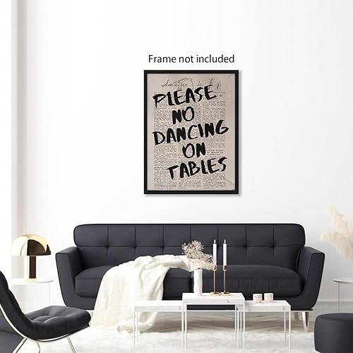 Miniatura 6 de ZERFVTG Arte de pared de periódico retro, divertido póster en blanco y negro con texto en inglés "Please No Dancing on Tables", impresiones en
