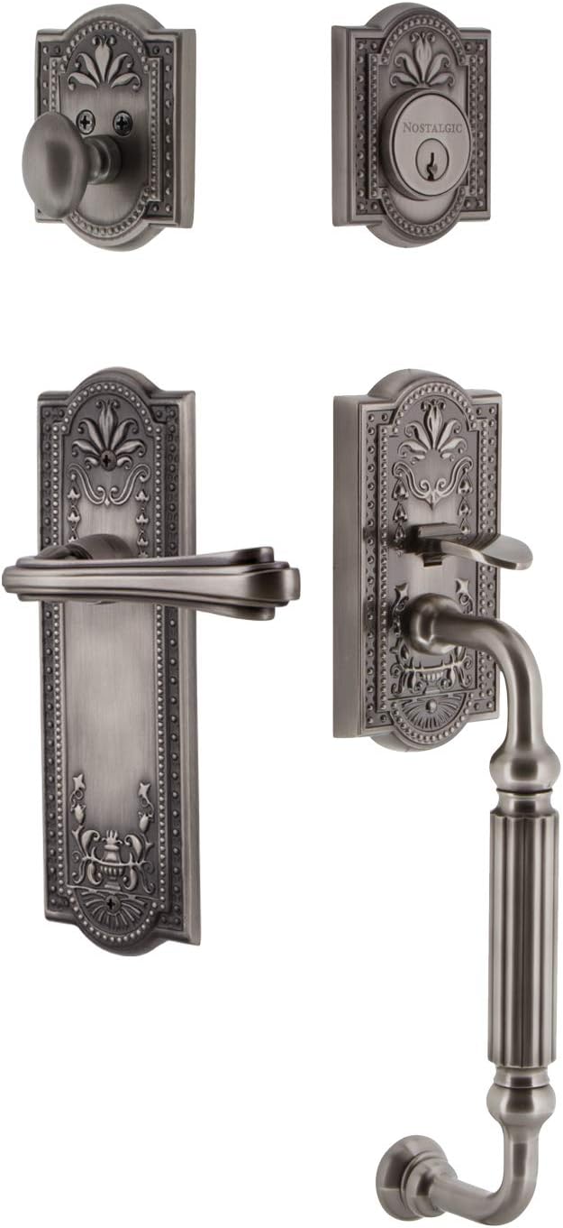 Nostalgic Warehouse Meadows Plate F Grip Entry Set Fleur Lever in Antique Brass