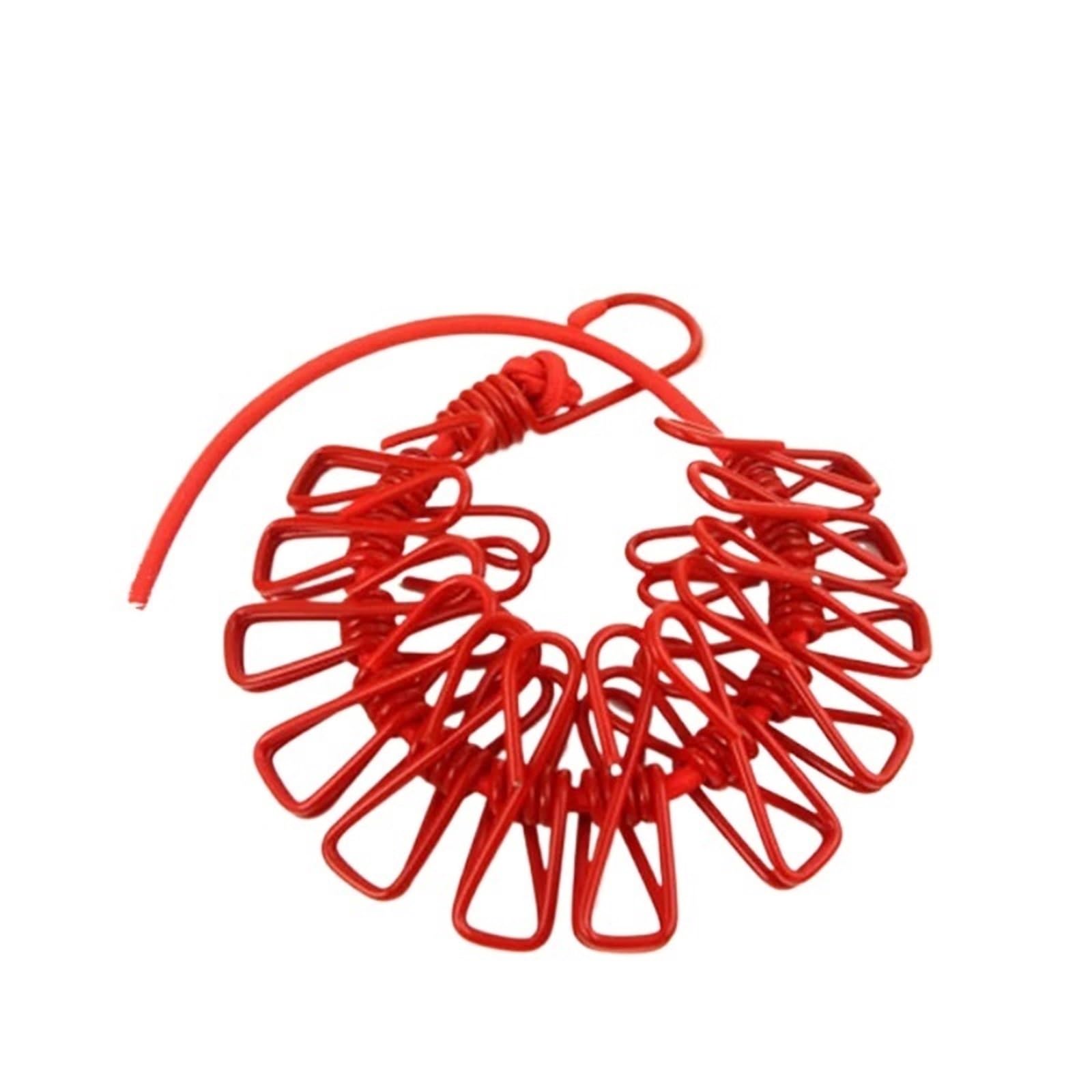 Laundry Line Fabric Clothesline With 12 Clips Portable With Retractable Dryer Drying Rack (For Outdoor Use) Balcony Garden(Red)