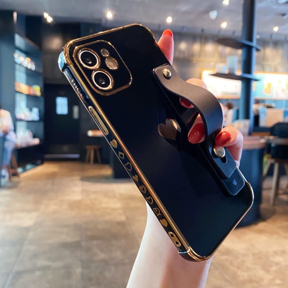 Custodia IPhone 13 Pro Max Con Cinturino Da Polso E Cavalletto – Morbida TPU Con Motivo Glitter, Per Ragazze