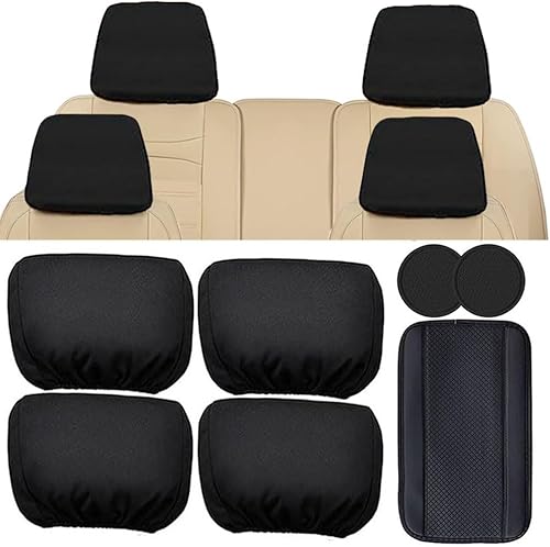 Imeisuit Paquete de 7 fundas para reposacabezas de asiento de automóvil, almohadilla para reposabrazos de consola central y portavasos para