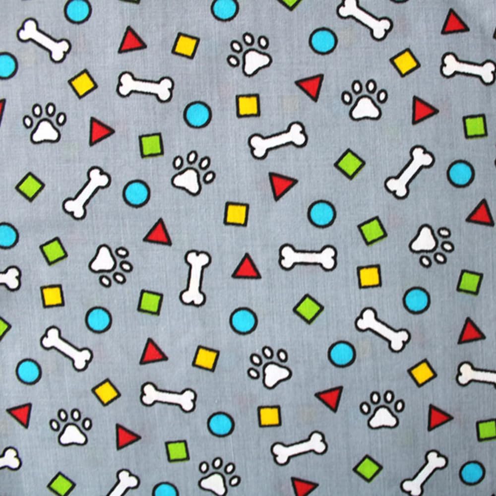 Oh Sew Crafty Limited Grey Polycotton Fabric Doggie Shapes Bones Paw Prints Circle Triangle Dogs 112Cm Wide (Price Per Metre) (Grey)