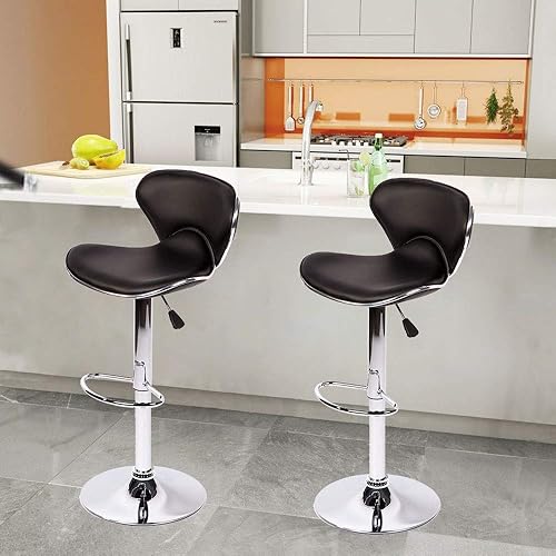 Miniatura 5 de Taburetes de bar Taburete giratorio de altura ajustable con parte trasera de cuero sintético duradero moderno alto comedor silla bar taburete para