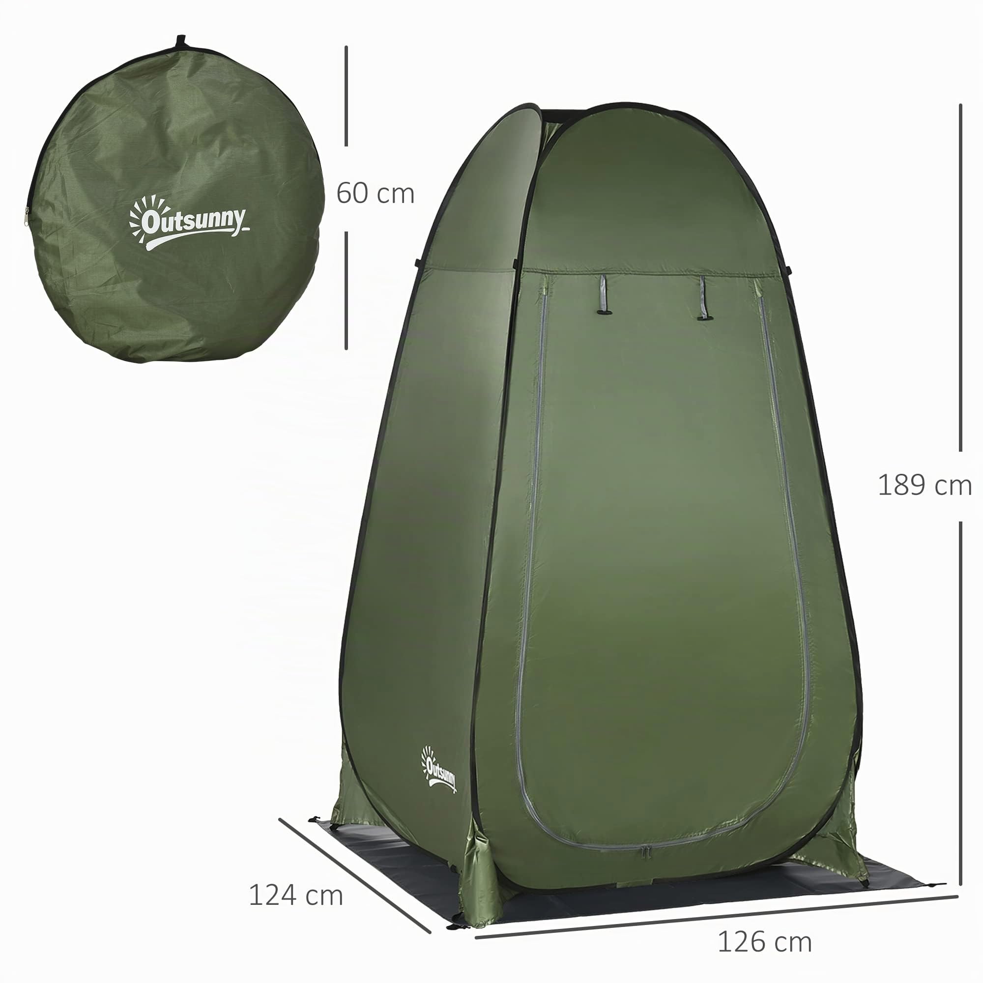 Outsunny Pop up Duschzelt mit Tragetasche 126 x 124 x 189 cm | Toilettenzelt, Camping Umkleidezelt, Mobile Outdoor Toilette, Umkleidekabine, Lagerzelt