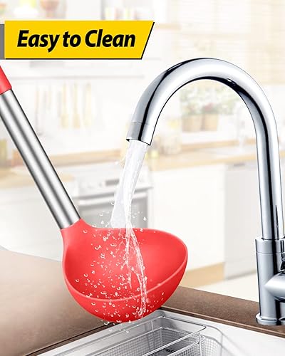 Vista 33 de Paquete de 2 cucharones de cucharón, cuchara grande de silicona para sopa, utensilios de cocina antiadherentes con alta resistencia al calor, sin