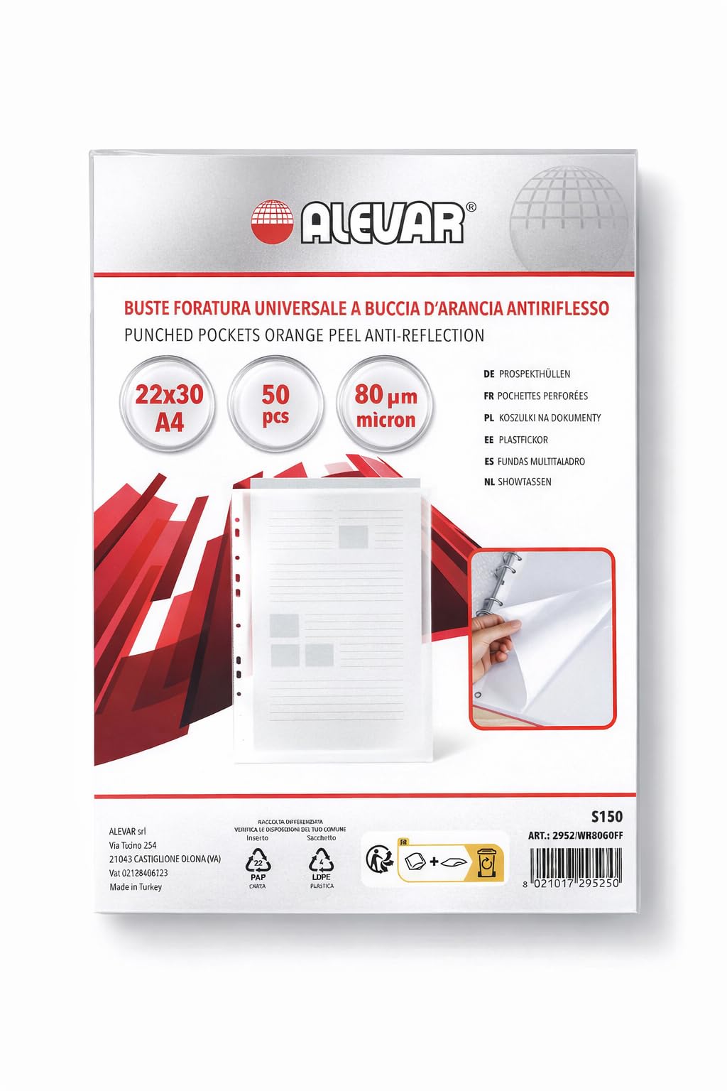 Alevar 2952/WH80GOFF Transparent Punched Envelopes