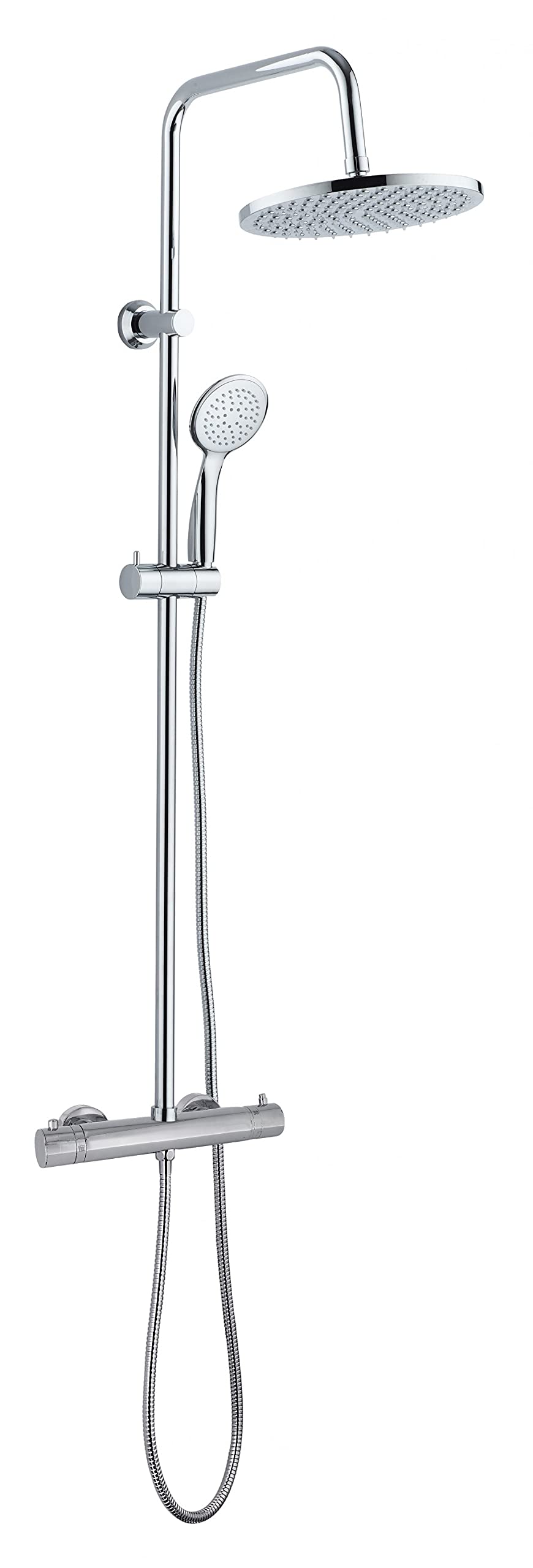 Edouard Rousseau - Colonne de Douche Mihane - Tête de Douche Orientable, Picots Anticalcaire, Sécurité Anti-Brûlure - Norme NF - Flexible 1,50 m - Chromé