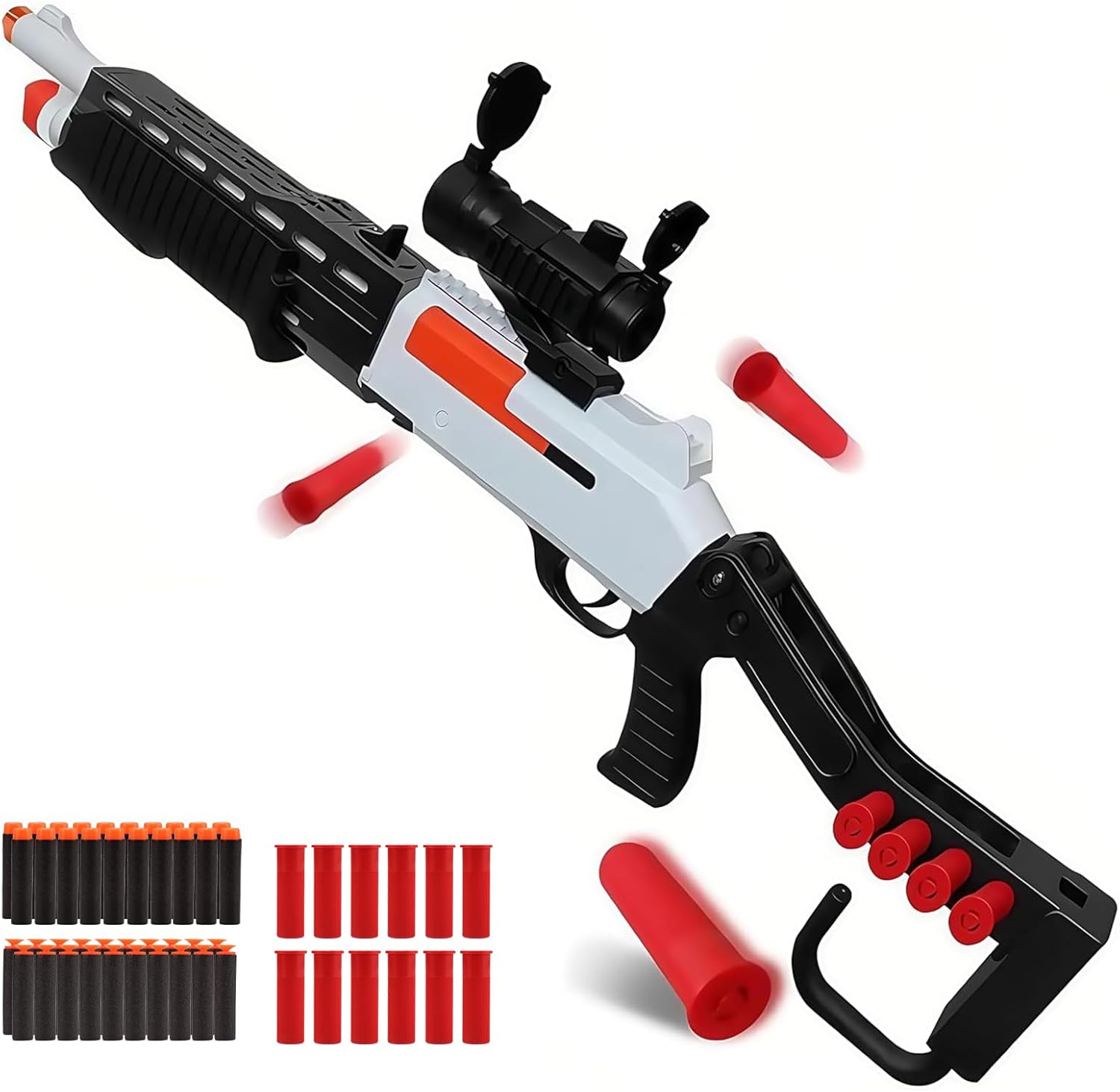 30 inch Foam Blaster Shotgun with Double Barrel Soft Bullets Gun with Shell Ejecting 2 in 1 Foam Blaster Shotgun with Shell Casings 60 Foams Darts Gift for 14+ Years (3)