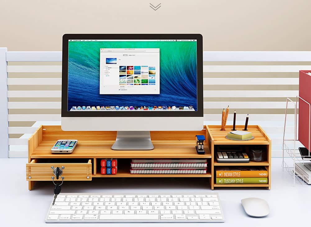Büro Gadgets Bambus Monitorständer XL - Ergonomische Bildschirmerhöhung Aus Naturholz Tischaufsatz Holz