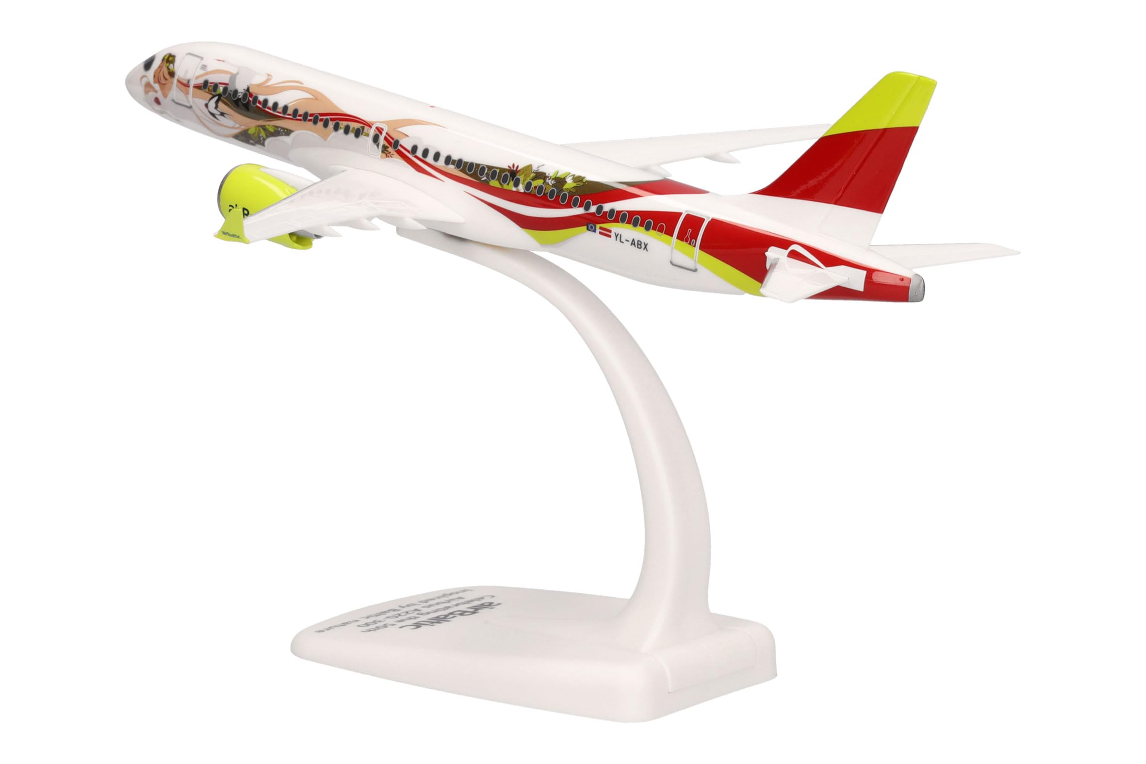 Herpa Snap-Fit modèle réduit Avion airBaltic Airbus A220-300 50th A220 - YL-ABX, Miniature à l’échelle 1:200, pièce de Collection, modèle avec Socle, Plastique