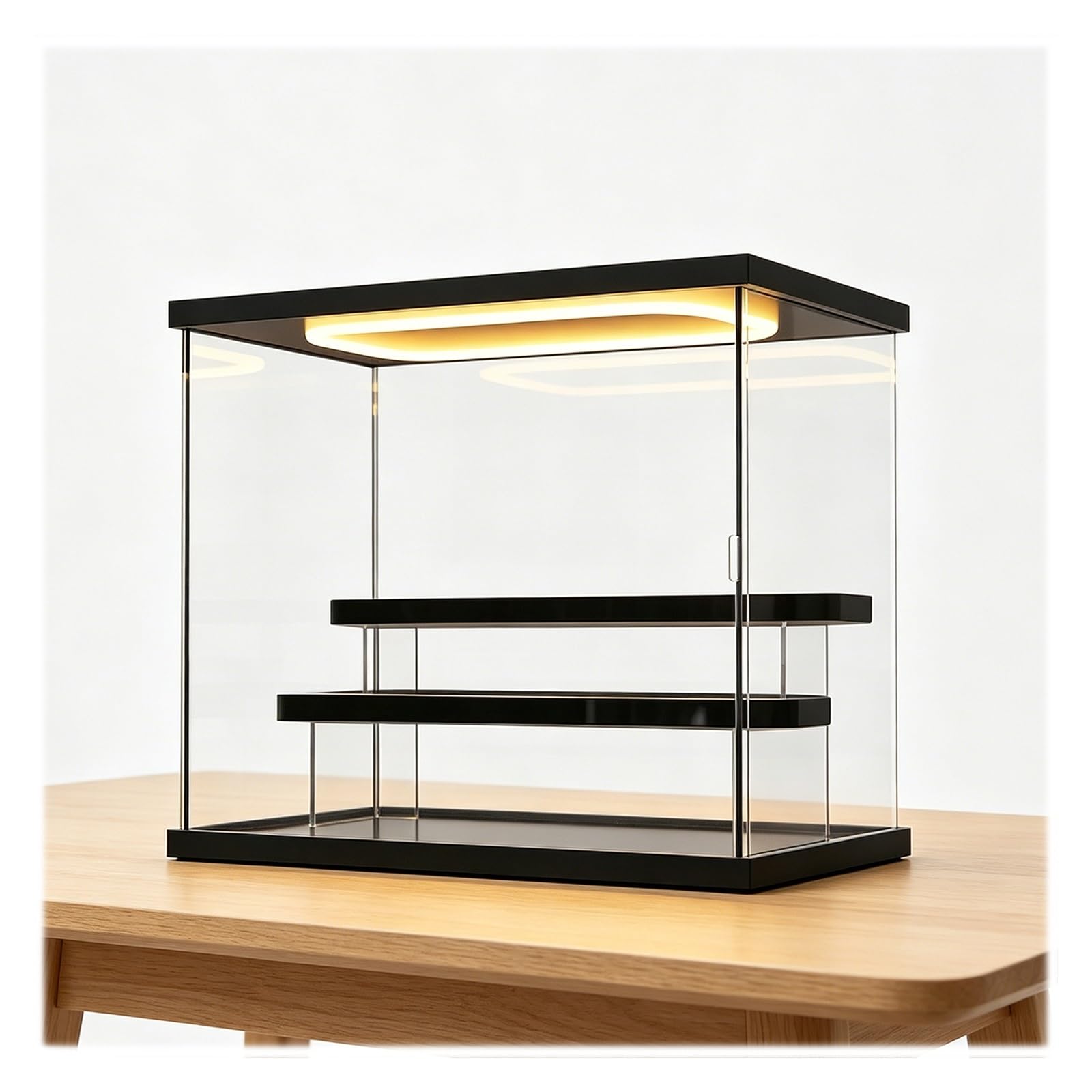 Acrylic Self-assembly Dustproof Collectibles Display Case with Lights, Clear Acrylic Countertop Showcase Exhibit Box, Sturdy Figure Display Collector Bin(B)