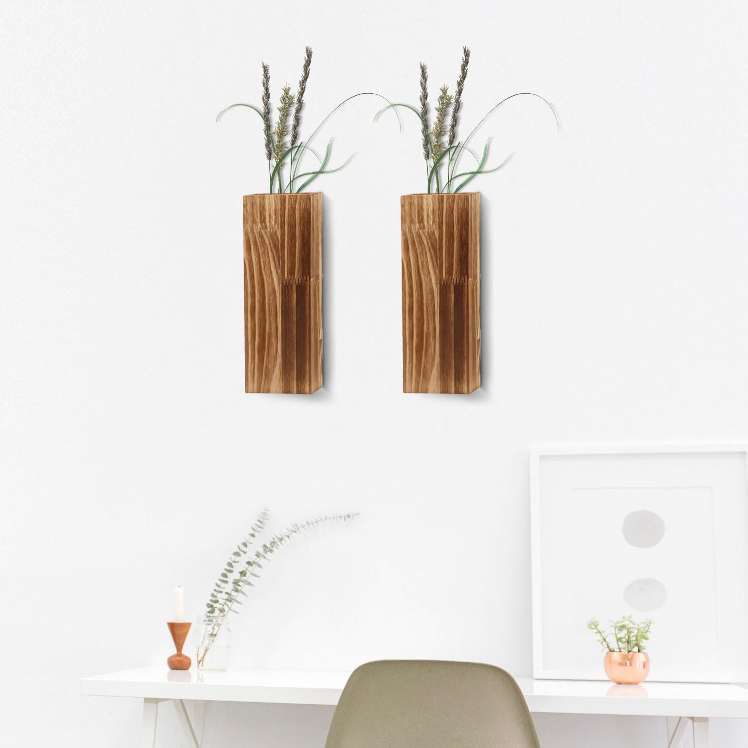 3 Stück Wandvasen Aus PU-Leder – Grün, Mit Haken, Für Trockene Blumen, Wandmontage