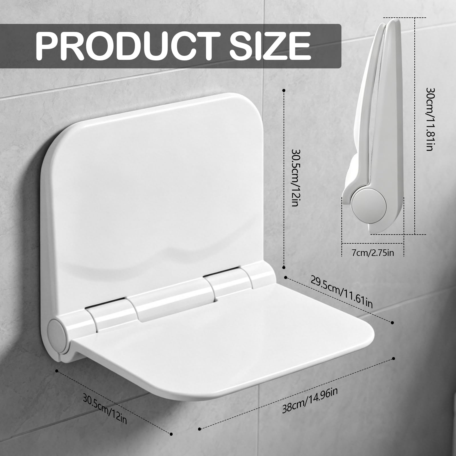 Duschsitz Klappbar Wandmontage, Weiß Extrabreiter Klappsitz Wand für Dusche Ergonomischer Duschstuhl bis 150kg Rutschfester Duschhocker für Senioren für Badezimmer Schlafzimmer