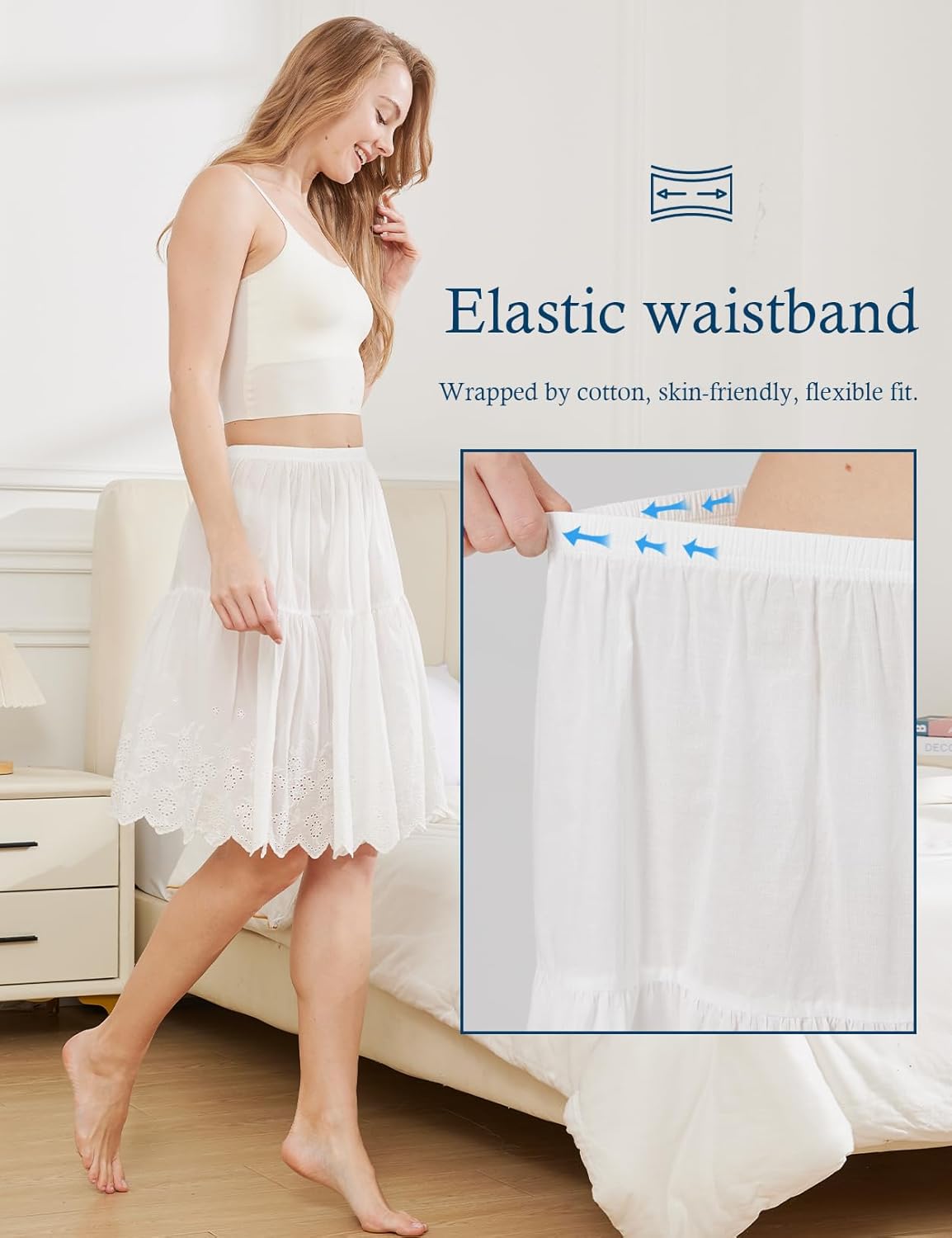 BEAUTELICATE Half Slip Skirt Extender 100% Cotton Vintage Underskirt with Lace Embroidery - Image 3