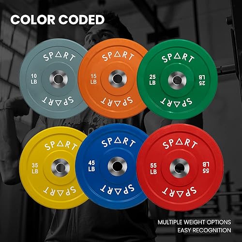 Miniatura 6 de SPART Placa de peso olímpica de goma de 2 pulgadas con código de color con cubo de inserción de acero inoxidable para entrenamiento de fuerza,
