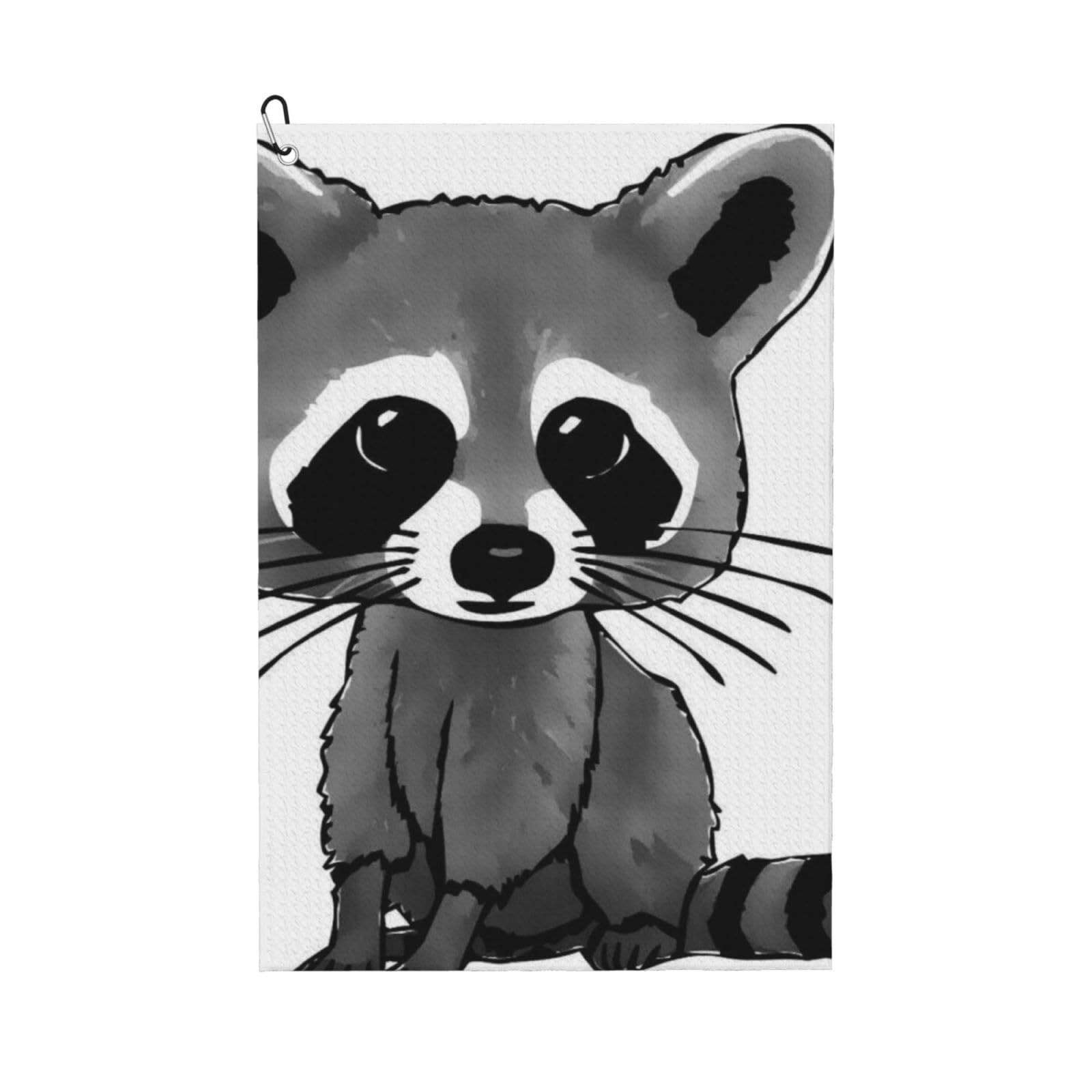 Hnnkloy Cartoon Cute Raccoon, 16x24 in Portable Waffle Golf Towels with Carabiner Clip for Golf Bag