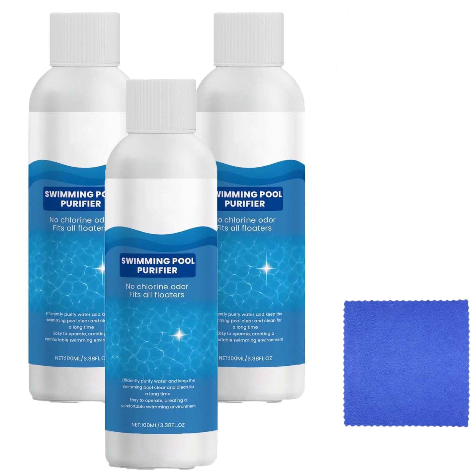 Pool Water Purifier, Crystal Clear Cleaning Fluid, Chlorine-Free Clarifier, Prevents Cloudiness & Dirt, Extends Water Change Cycles, for Above-Ground, Inflatable Pools & Hot Tubs (3PC)