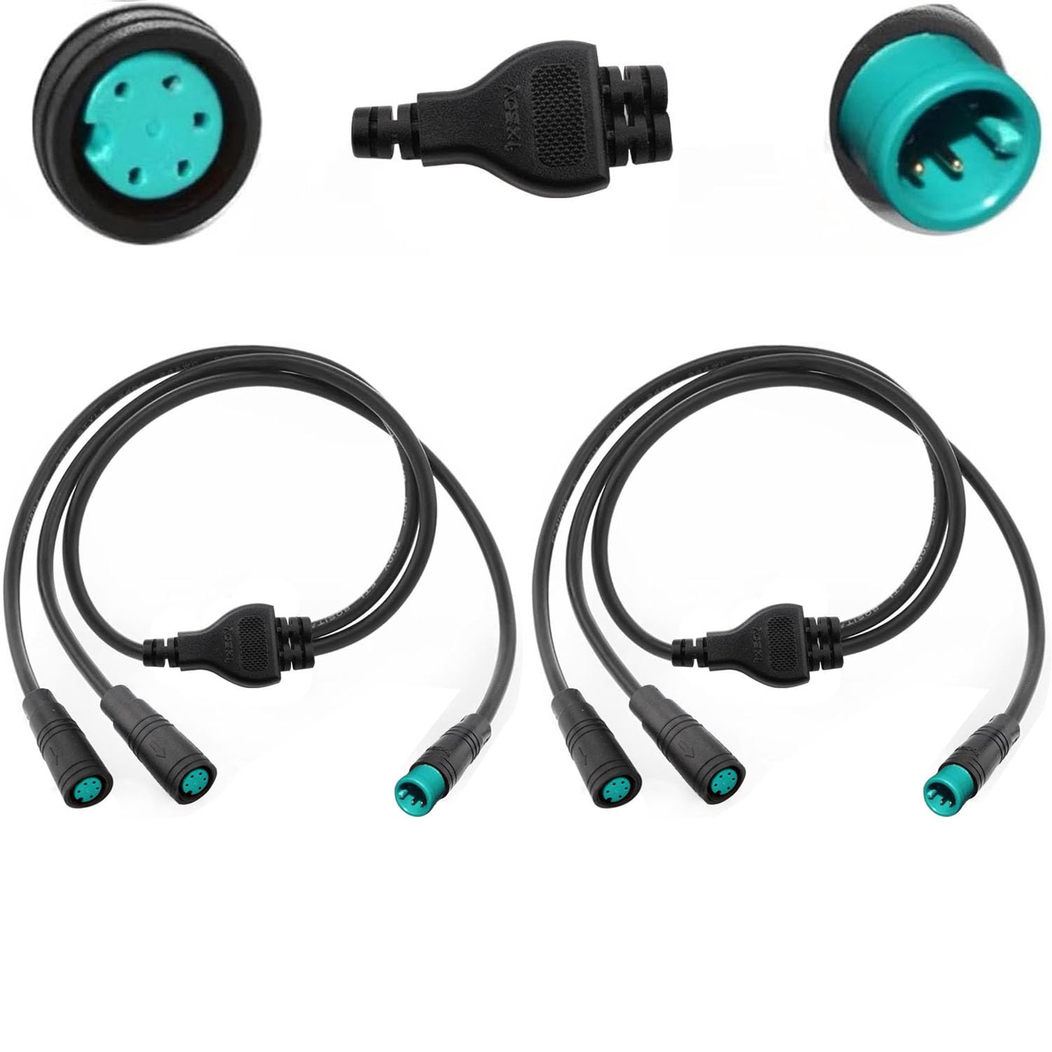 RUNCCI-YUN 2Pcs Ebike 5 Pin Waterproof Y-Splitter Extension Cable Connector male and female 1 to 2 plug wire,5 pin cable connector for electric bike light,Gear Sensor and Brake Modification Kit