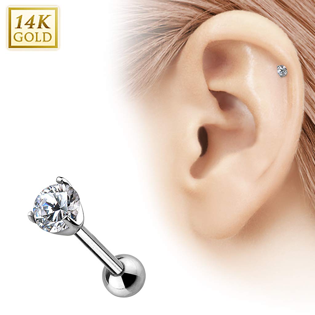 Echt 585 Gold Tragus Helix Daith Ohr Piercing mit klaren Kristall