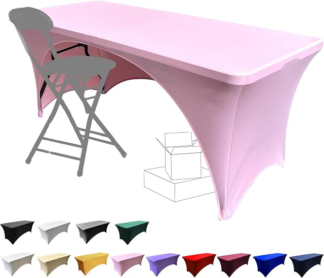 Dololoo Stretchable Tablecloths 6ft for Rectangle Tables with Open Back, Fitted Spandex Rectangular Patio Table Covers, Wedding, Party, Kitchen, Beauty Event Decoration-Pink