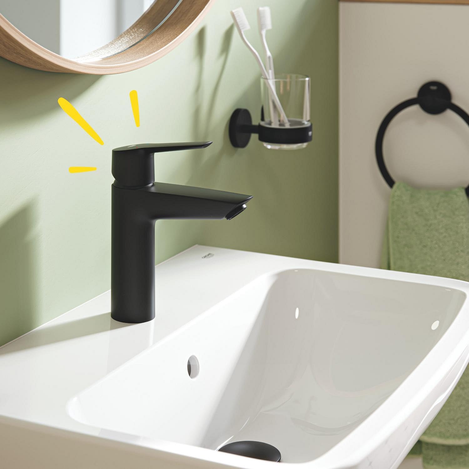 GROHE Start QuickFix 242042432 - Grifo mezclador de lavabo con juego de desagües a presión (tamaño M 192 mm, cartucho de cerámica de 28 mm, ahorro de agua, colas de 3/8 pulgadas, fácil de instalar con