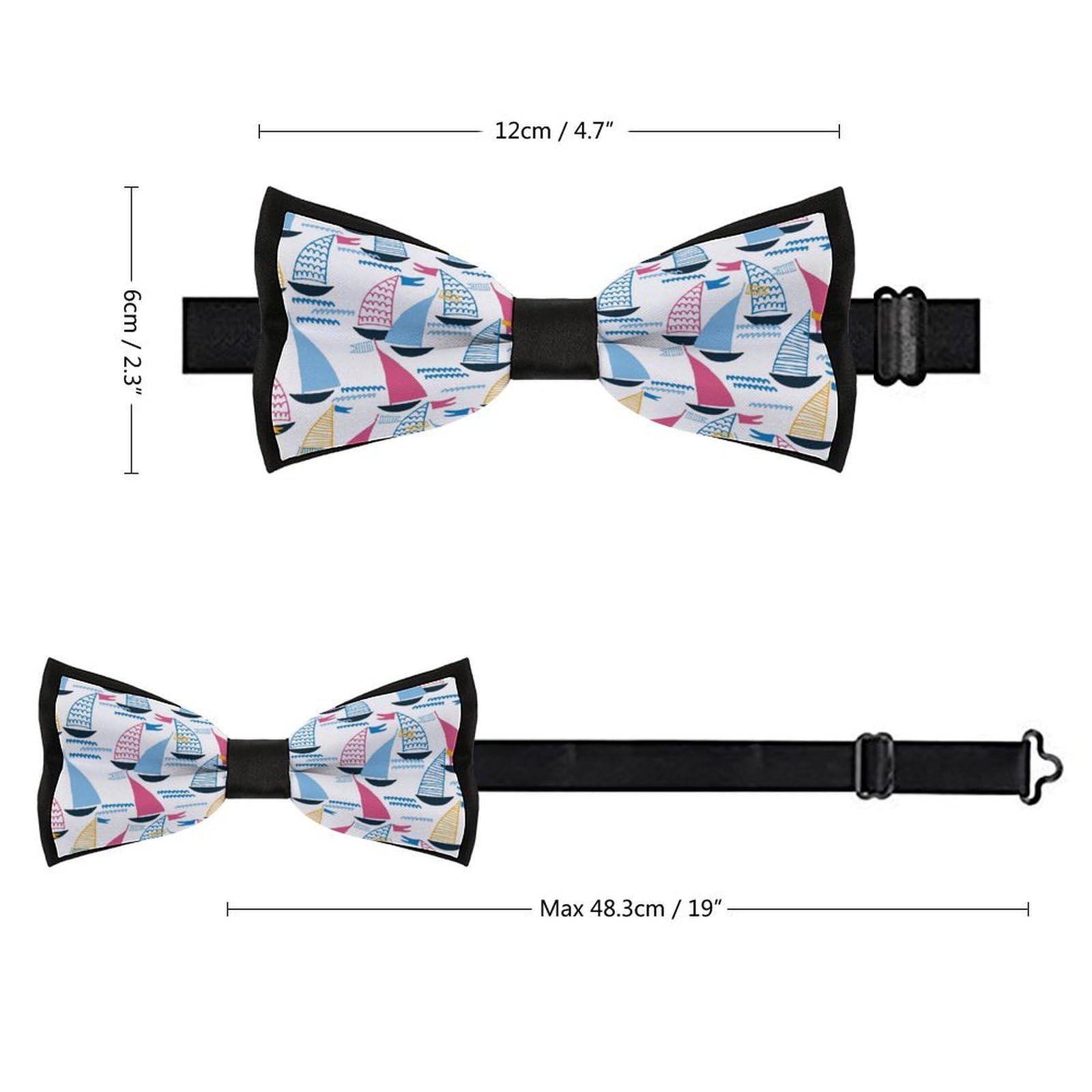 GoasNei Cartoon Sailboat Pattern Bow Tie for Men Adjustable Necktie Funny Tie Neck Ties for Weddings Party