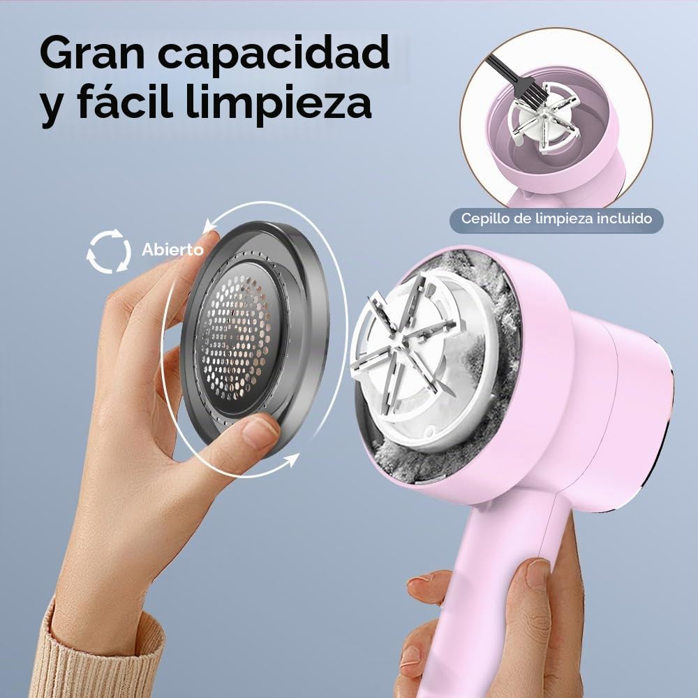 Quitapelusas Electrico,Quita Pelusas para Ropa con Recargable USB Cable para Ropa y Hogar,Pantalla LCD - Aparato Cortabolitas con 3 Velocidades,Cuchilla de 6 Puntas,Doble Protección (Rosa)