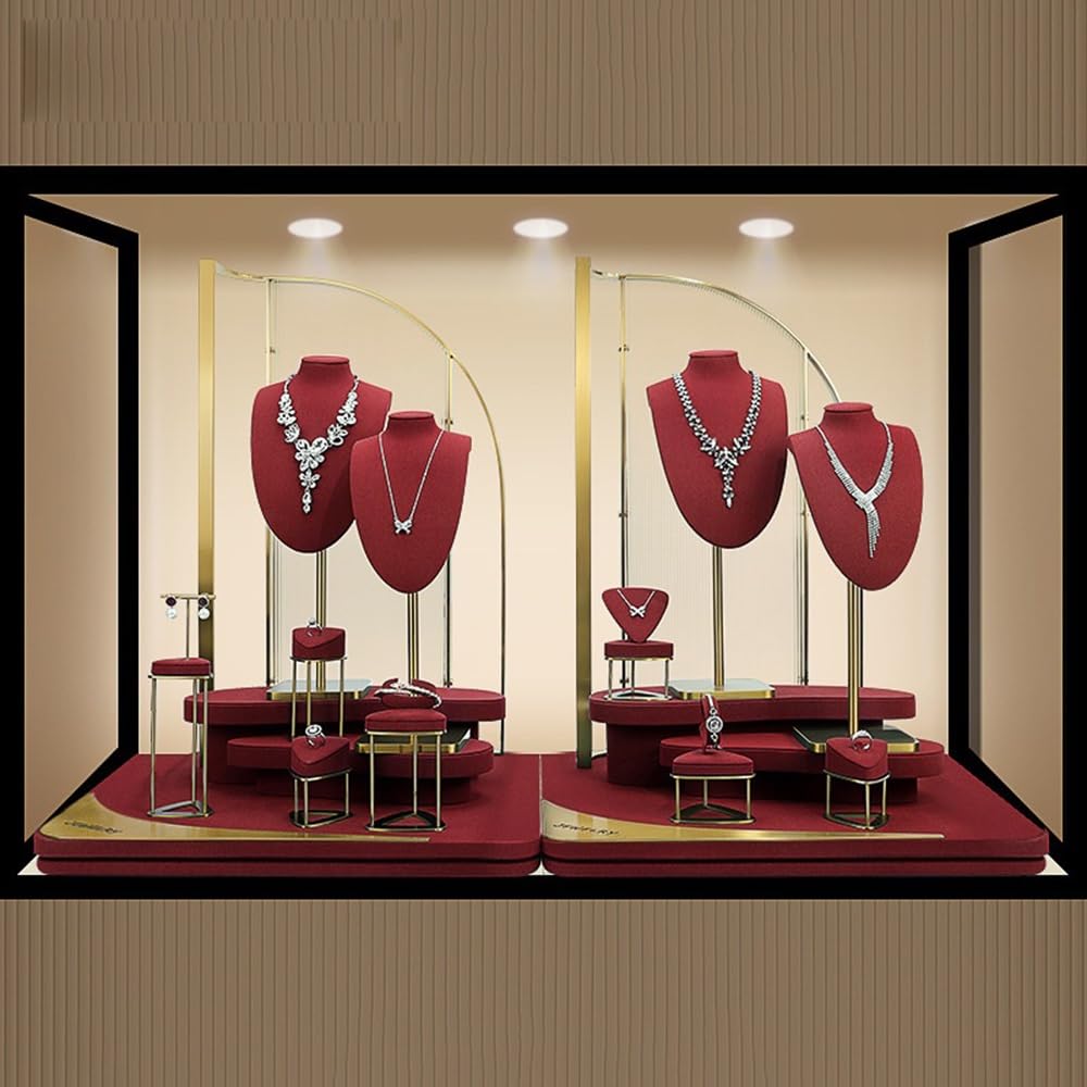 Schmuckständer Schmuck-Display-Set aus rotem Samt, Büste und Ringständer | Thekenschaufenster