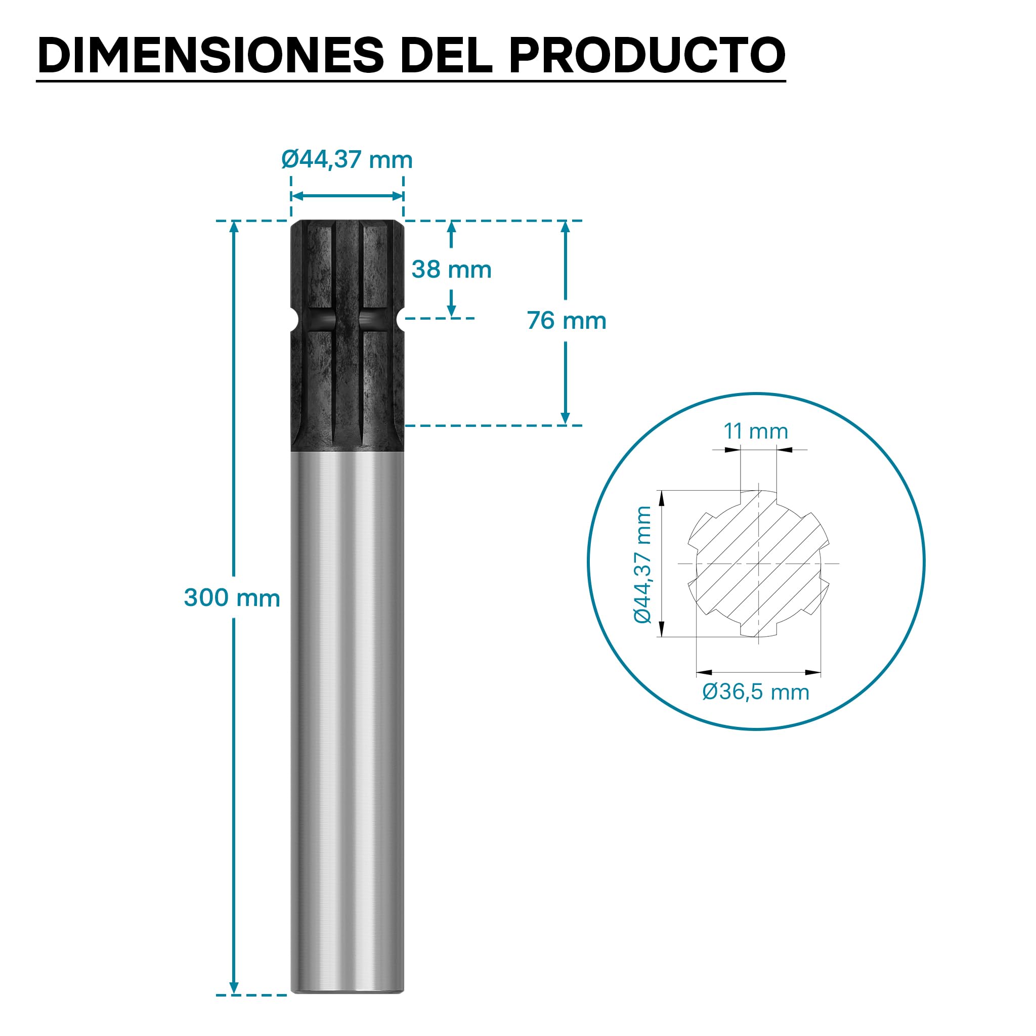 WilTec Eje Estriado Toma de Fuerza C1 300mm Eje dentado Eje transmisión aperos de Tractor 1 3/4" 6 Dientes