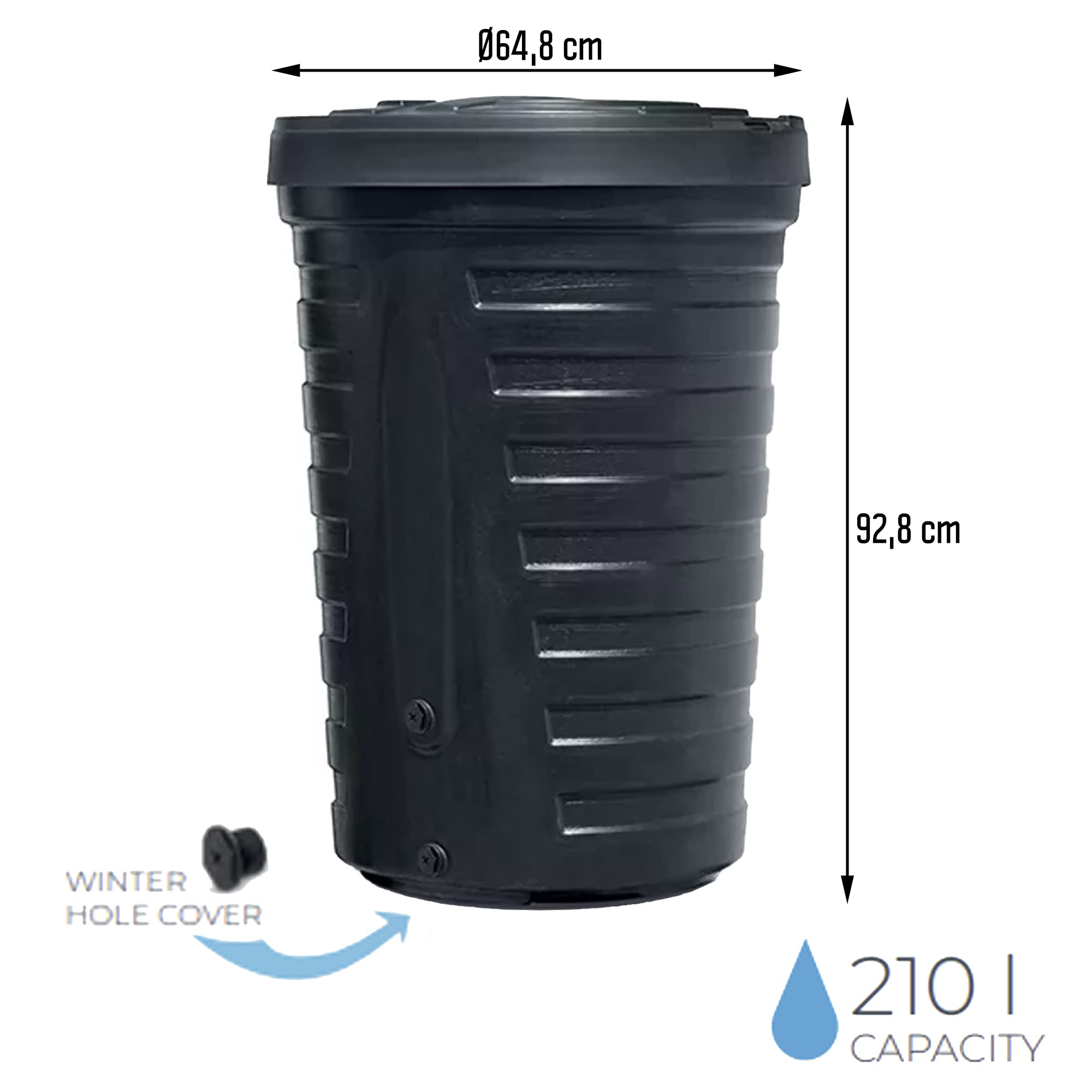 Prosper Plast Raincan beczka na deszczówkę, 64,8 x 92,8 cm, czarna, 64,8 x 64,8 x 92,8 cm
