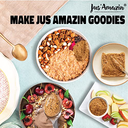Image of Jus' Amazin Crunchy Almond Butter - Unsweetened (325 Gram)| 25.5% Protein | Plant-Based Nutrition | 100% Almonds | Zero Additives | Dairy Free | 100% Natural