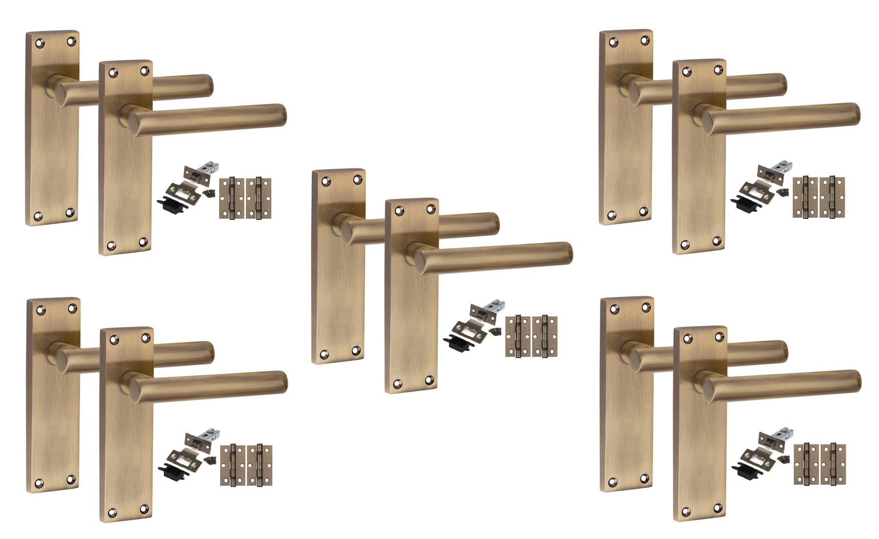 Golden Grace Straight T-Bar Linear Door Handles and Latch Set - Matt Black - 5 Pack