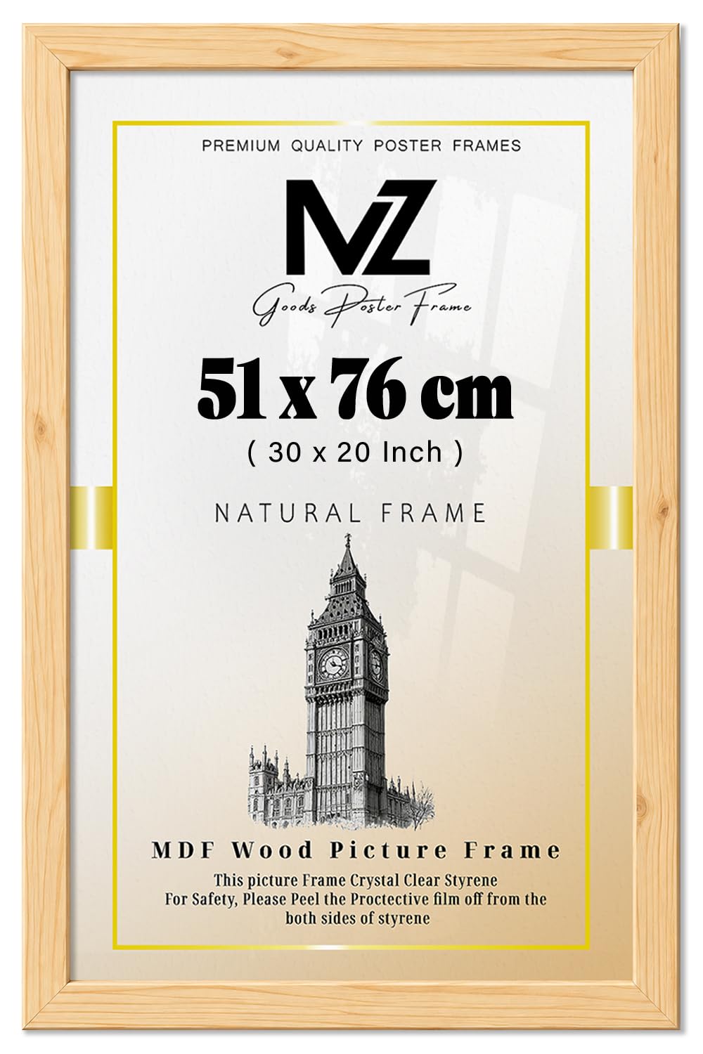 MZ GOODS | MDF Picture Frame (51 x 76 CM) 76 for Art Prints, & Family Travel Photos, Premium MDF Finish, Portrait & Landscape Hanging Hooks [ Pine ]